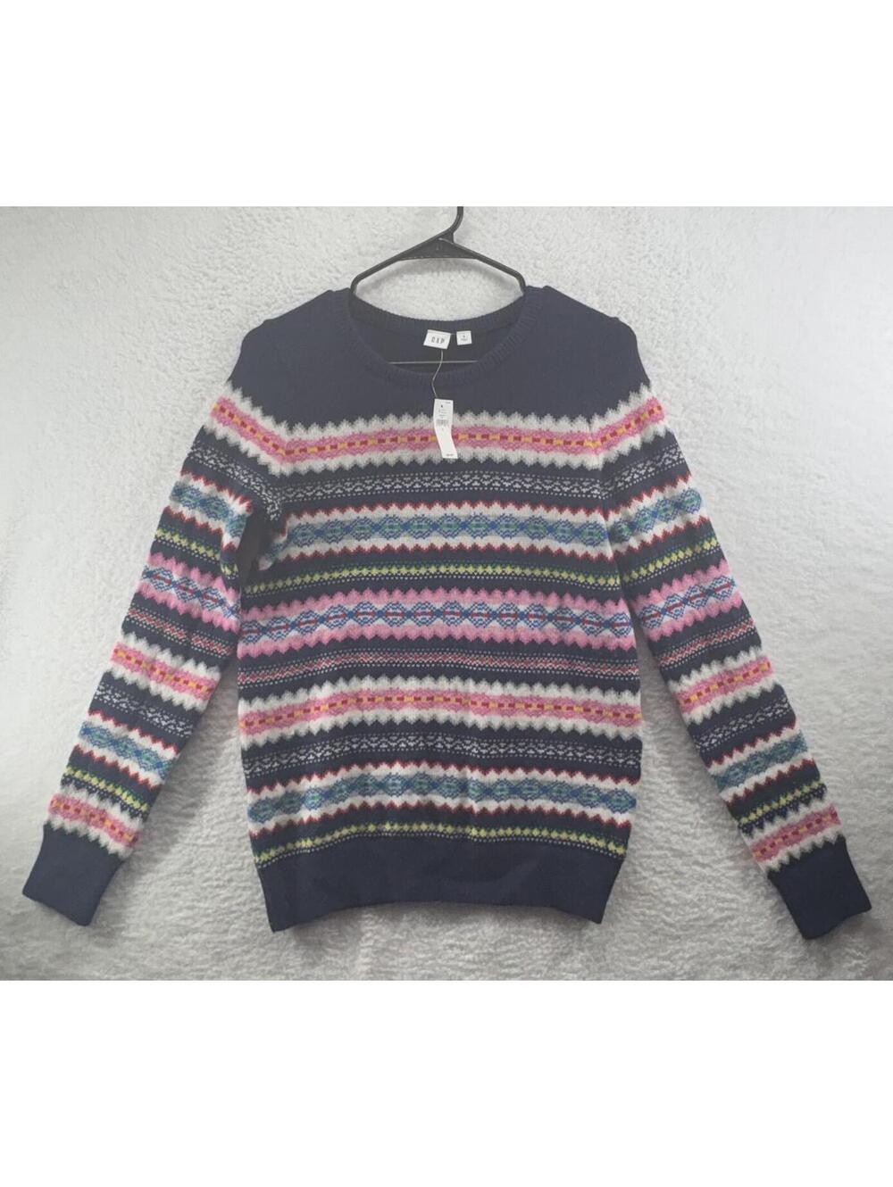 Gap Fair Isle Multicolor Stripe Sweater Navy Blue Womens Small